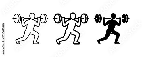Tableau sur toile Weightlifting Icons, Barbell Exercise Silhouettes, Fitness Workout Graphics