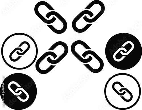 Tableau sur toile Clean line art chain link illustration collection featuring connected oval shapes in circular frames representing unity, networking and linkage in structured grid