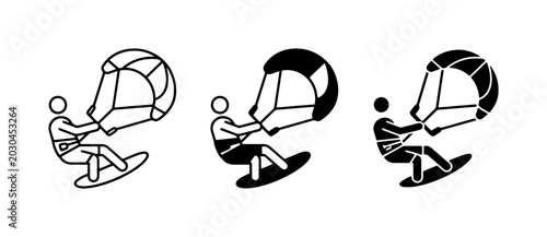 Foto Kitesurfing Icons, Kiteboarder Vector Set, Water Sports Silhouette