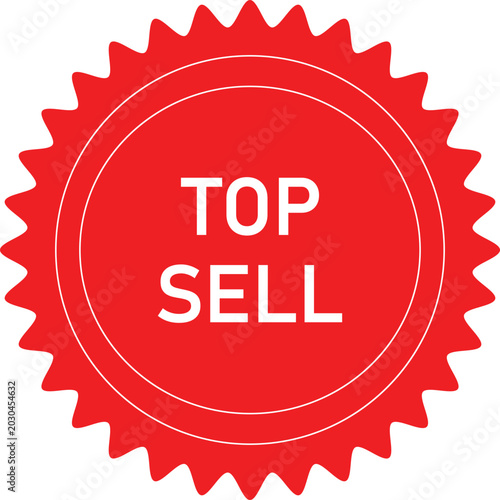 Top sell badge with red border and white text isolated on white background, Vector, illustration
