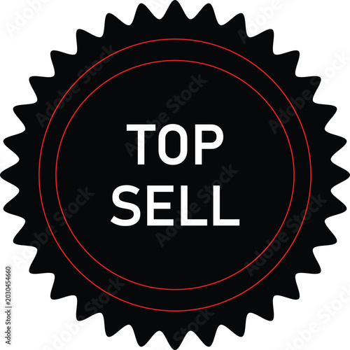 Top sell badge with gear edge and red border for product promotion isolated on white background, Vector, illustration