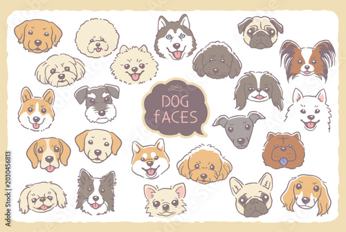 犬の顔のイラスト素材セット。