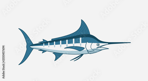 Tableau sur toile Blue Marlin Fish Illustration on White Background, Ocean Predator