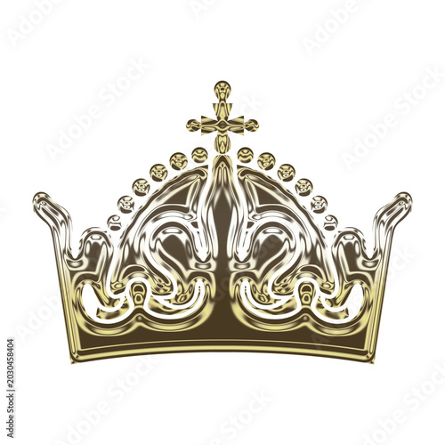 Obraz na plátně Ornate golden crown with royal cross, elegant metallic tiara for king or queen,