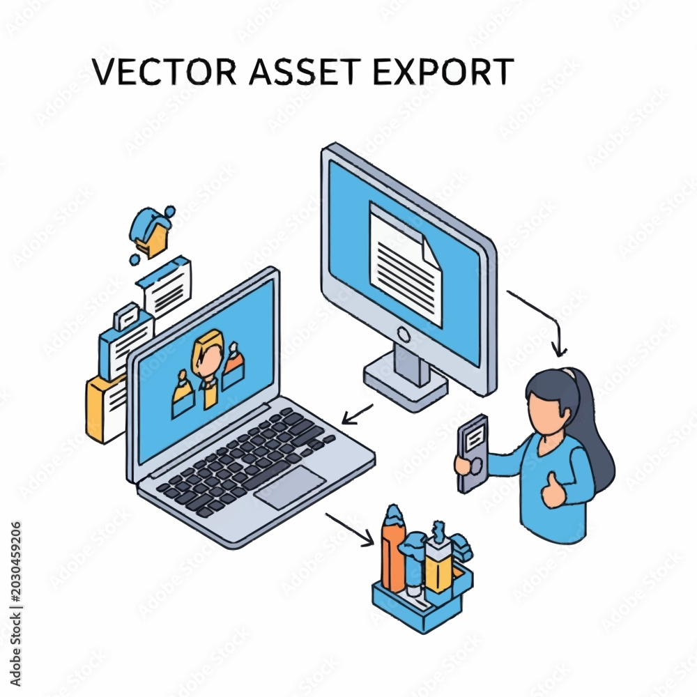 Fototapeta premium Vector asset export process illustration.