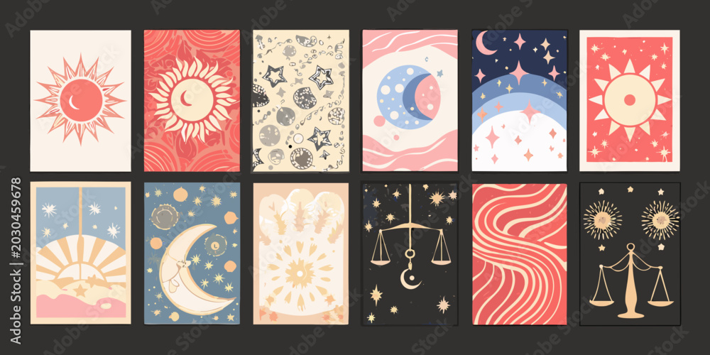 Ταπετσαρία tarot card backs collection whimsical celestial illustration style