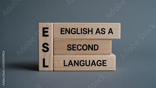 English as a Second Language concept with wooden blocks