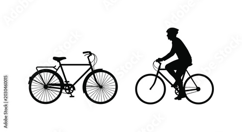 Foto Bicycle and cyclist silhouettes against a white background