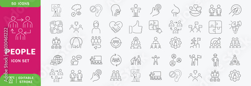 People line icon set. Includes group, family, human, team, community, friends, population, senior and more. Editable stroke. Vector illustration
