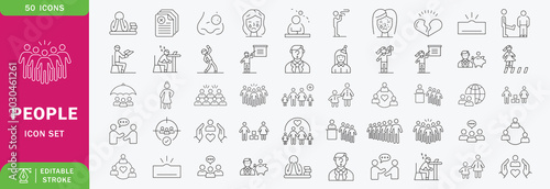 People line icon set. Includes group, family, human, team, community, friends, population, senior and more. Editable stroke. Vector illustration