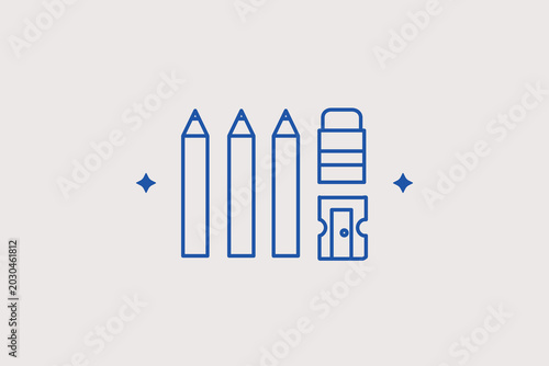 Quadro em tela Three graphite pencils with sharpener and eraser line icon for fundamental sketching course menus
