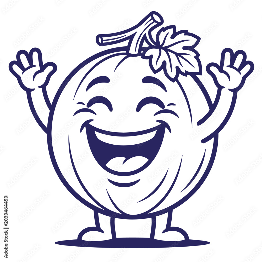 Obraz premium Happy pumpkin mascot character cartoon line art illustration with character halloween vegetable illustration seasonal thanksgiving celebration expression isolated
