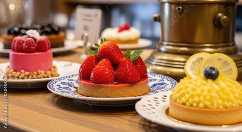 A delectable assortment of desserts, each boasting a unique flavor profile and presentation, set against the backdrop of a beautifully decorated table.