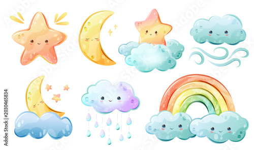 Fotografie A set of weather phenomena on a white background