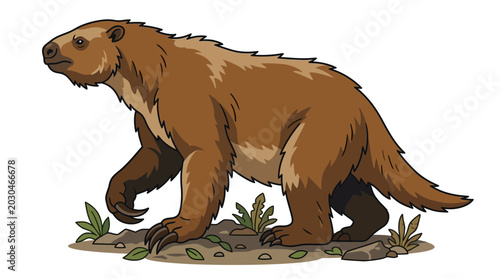 Foto Illustration of a Megatherium prehistoric mammal walking on ground