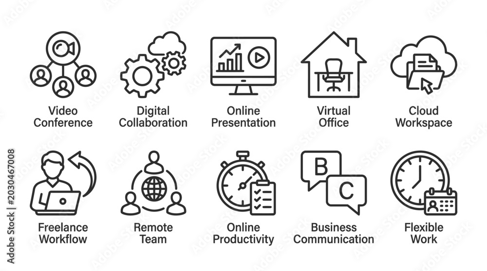 Fototapeta premium Digital Business Workflow Icons Collection.