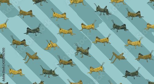 Foto Pattern of Grasshoppers on Blue Striped Background