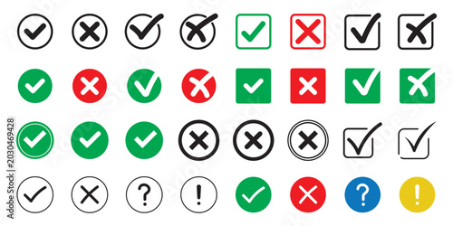 Photos Creative vector illustration of green tick, red cross isolated on transparent background