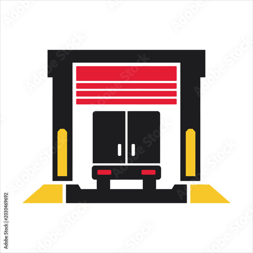 Loading Dock with Truck and RollUp Door Icon.