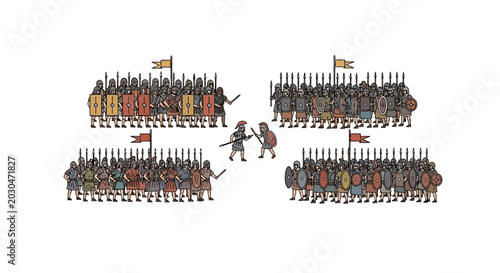 Cuadro en lienzo Ancient Roman Soldiers Battle Formation Illustration