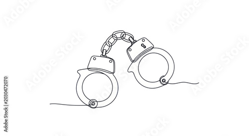 Bild auf Leinwand Minimalist Handcuffs Line Drawing, Symbol of Justice and Arrest