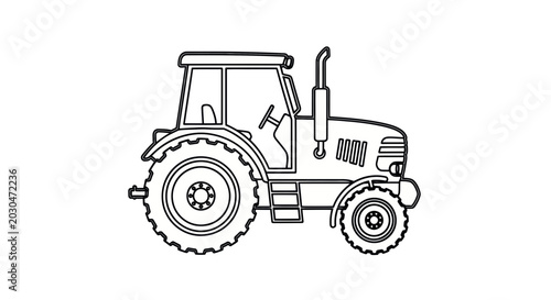 Outline Drawing of a Farm Tractor, Agricultural Vehicle Illustration