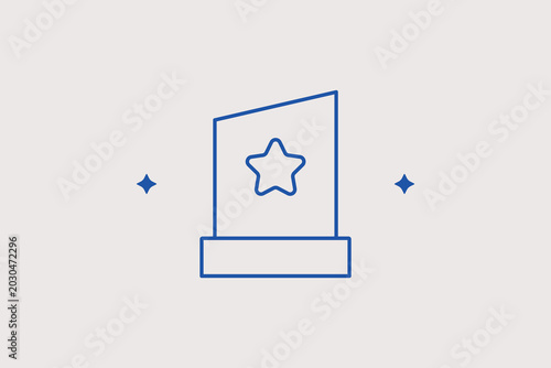 Sharp star award plaque line icon for Hollywood celebrity walkthrough museum maps. Vector illustration for musical hall of fame festival nomination mobile applications.