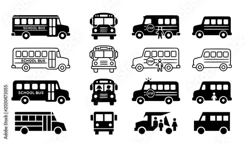 Tableau sur toile Minimal school bus vector icon pack with outline and silhouette style variations