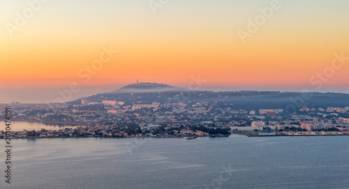 Obraz na płótnie Sunrise over Mont Saint Clair in Sète, Occitanie, France