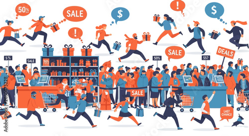 Fotografie Black Friday Sale Rush: Crowds Shopping for Deals and Gifts