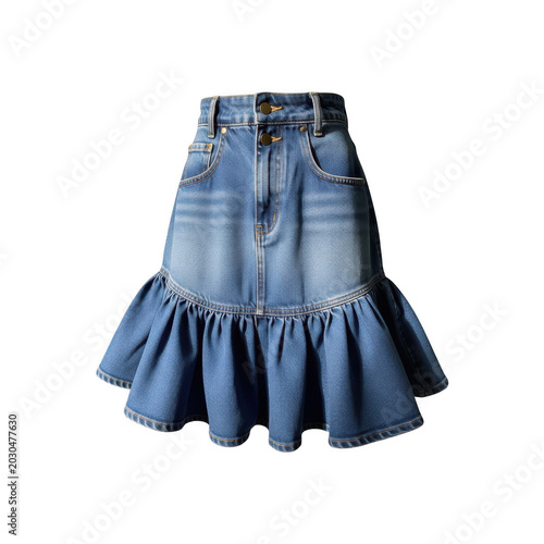 Stylish denim mini skirt with a ruffled hem isolated on transparent background