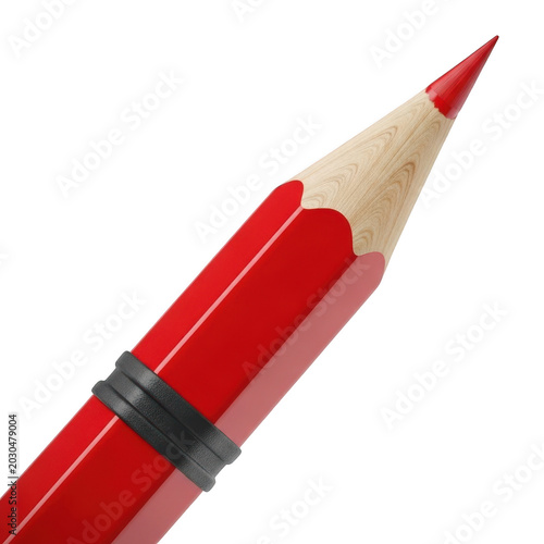 Closeup of a red pencil with a sharp tip isolated on transparent background
