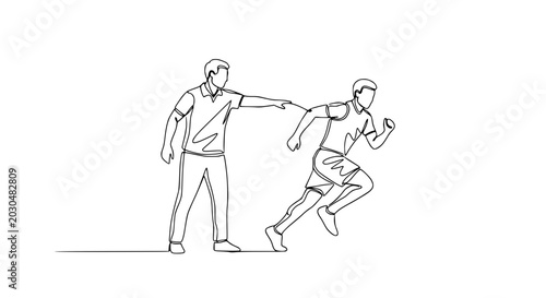 Valokuva Coach guiding runner in continuous line art drawing