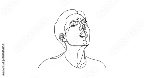 Photos Single Line Drawing of a Man in Distress, Intense Emotion, Close-up Portrait