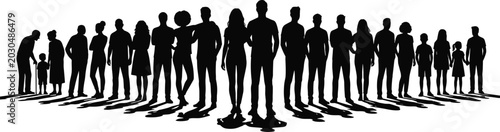 Schilderij op canvas Silhouetted group of people standing in a line on a hilltop silhouettes