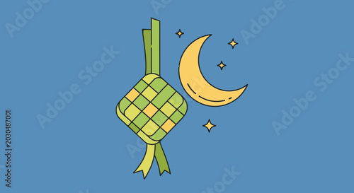 Schilderij op canvas Ketupat and Crescent Moon Ramadan Celebration Islamic New Year