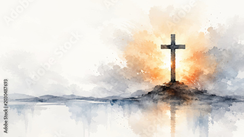 Bild auf Leinwand Christian cross faith watercolor background hope love religion religious easter