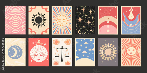 Foto tarot card set abstract celestial illustrations on rectangular cards