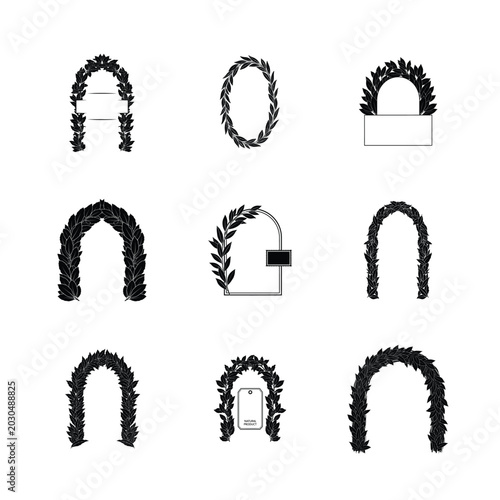 Grounded Botanical Arch Outlines Hand Drawn Portals with Base and Top Leaf Details
