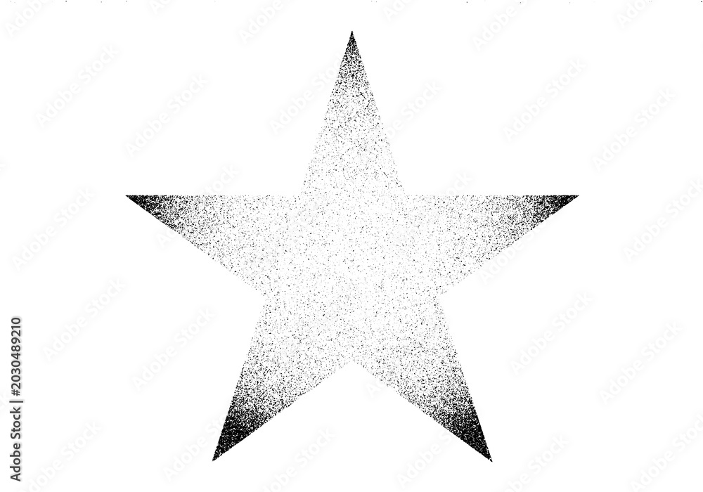 Fototapeta premium Faded five-pointed star graphic with grainy texture in a gradient from center to edges isolated on transparent background
