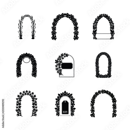 Hand Sketched Leafy Border Archways Set Botanical Portal Frames and Eco Friendly Border Designs