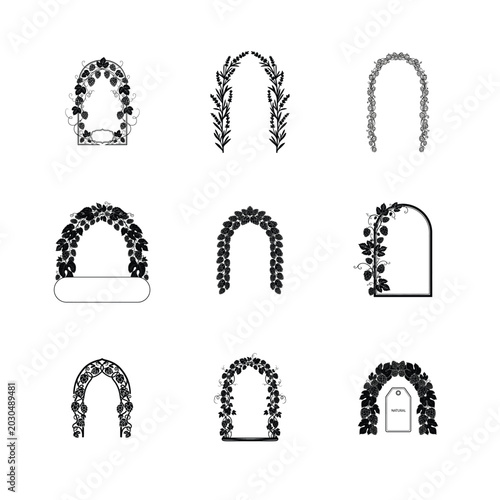 Hand Sketched Vine Archway Line Designs Botanical Portal Vectors and Eco Friendly Leafy Borders