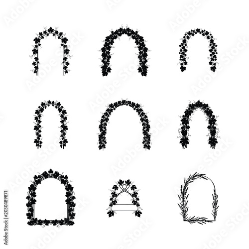 Minimalist Leaf Decorated Arch Frames Hand Sketched Eco Friendly Frames and Botanical Portal Sketches