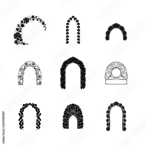 Minimalist Leaf Decorated Archways Set Hand Sketched Eco Style Portals and Botanical Frames