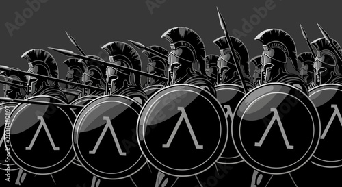 Quadro su tela Spartan Phalanx Formation: Ancient Greek Warriors with Shields and Spears