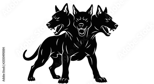 Bild auf Leinwand Three-headed dog silhouette, guardian of the underworld, mythological creature