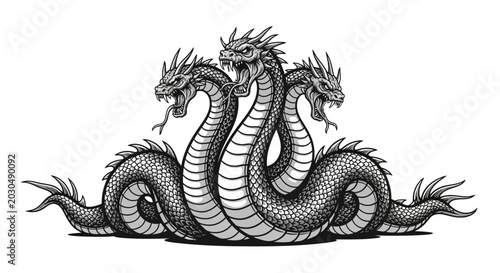 Photos Three-headed Dragon Illustration, Mythical Creature, Serpent, Fantasy Art