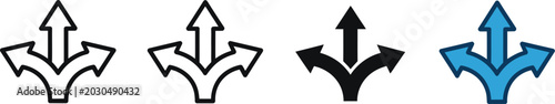 Konstfotografi Direction arrow icon with multiple paths featuring choice and decision making symbol for strategy planning, route selection, navigation, growth, and business development scenarios