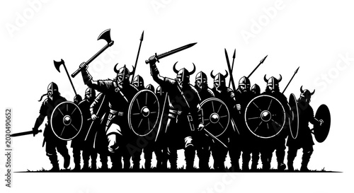 Tableau sur toile Viking Warriors Horde Silhouette Illustration