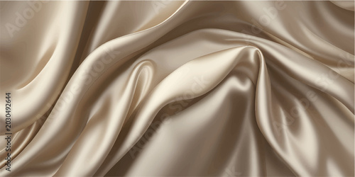 Beautiful background luxury cloth with drapery and wavy folds of ivory color creased smooth silk satin material texture. Abstract monochrome luxurious fabric background